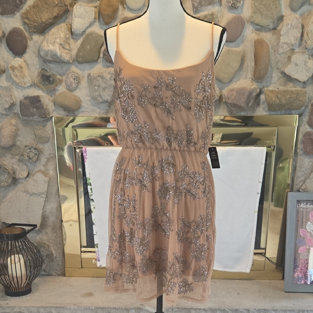 Express Champange Beaded Mini Dress